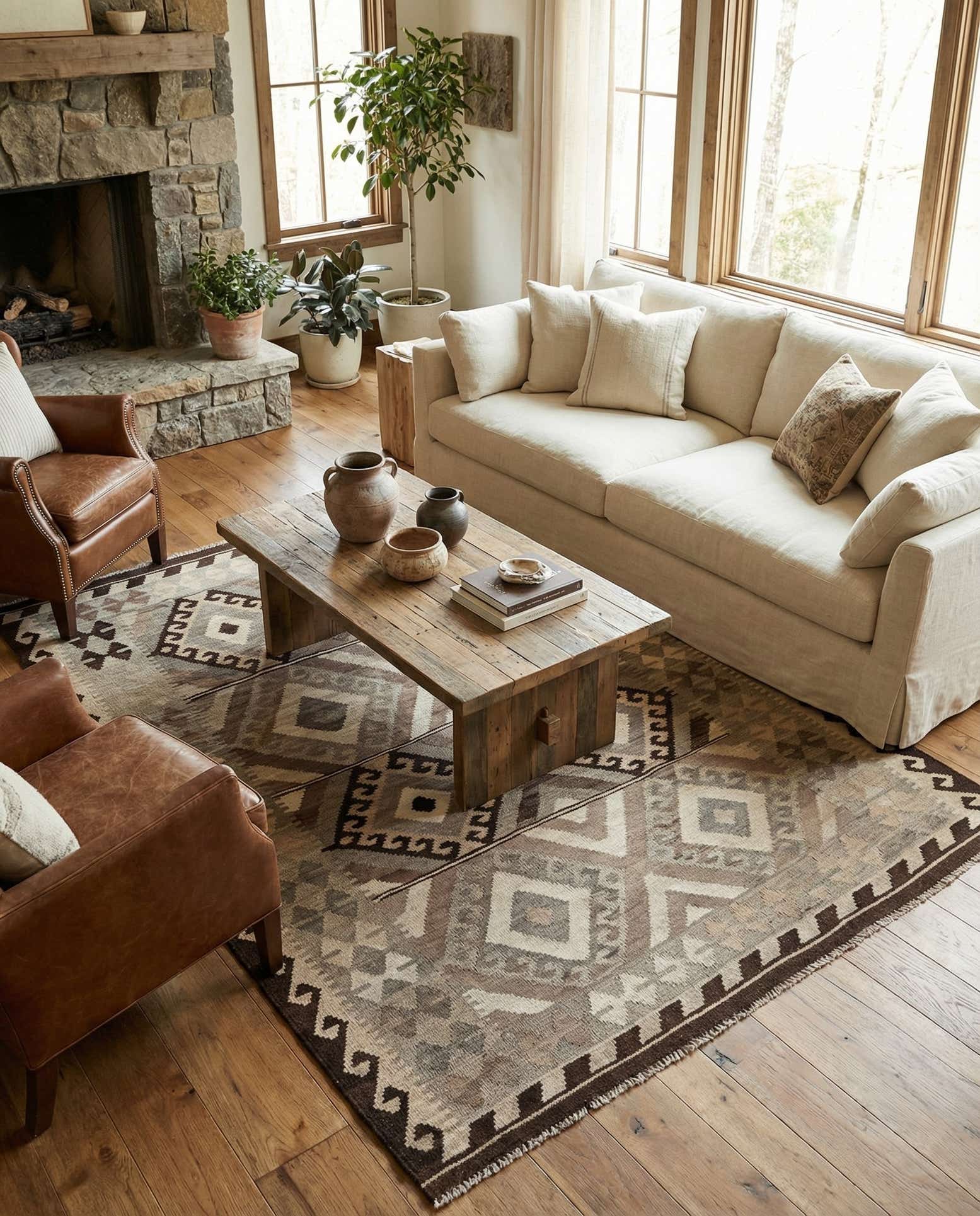 5' 2 x 6' 9 Hand Woven Kilim Maymana Wool Rug
