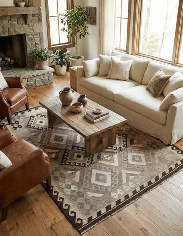 5' 2 x 6' 9 Hand Woven Kilim Maymana Wool Rug