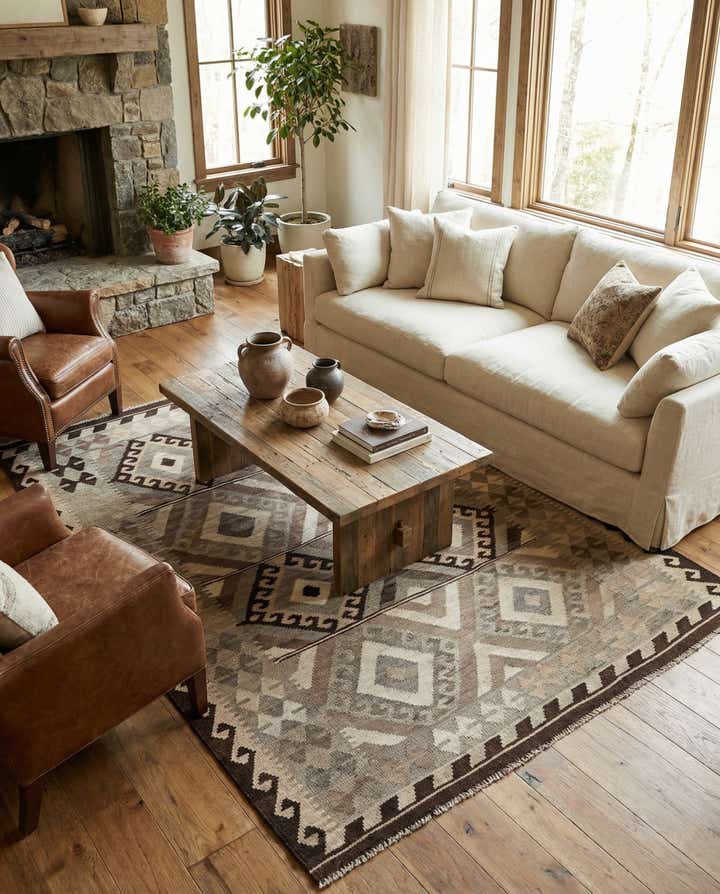 5' 2 x 6' 9 Hand Woven Kilim Maymana Wool Rug