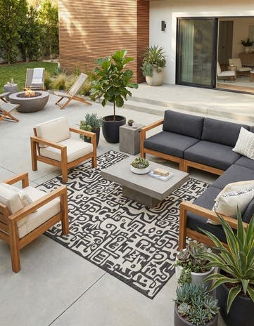 Black and White Easy-Clean Modern Indoor / Outdoor Square Rug