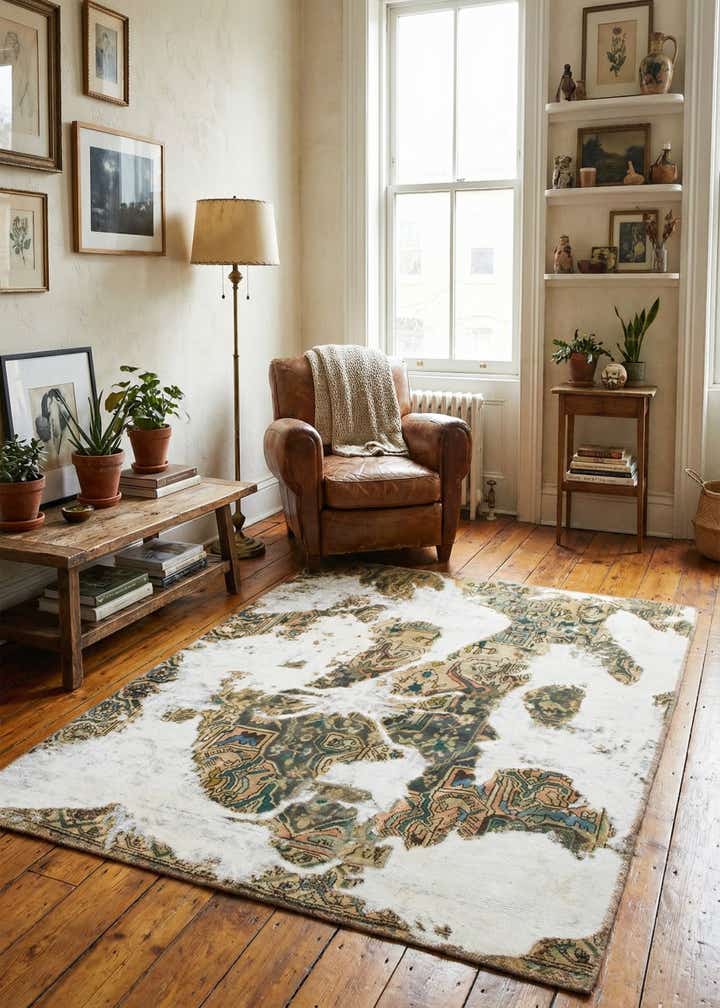 4' 7 x 5' 6 Hand Knotted Ultra Vintage Persian Wool Square Rug