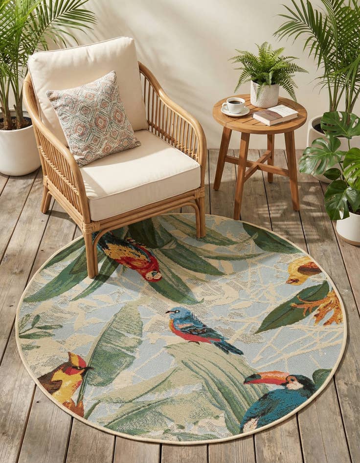 Detail image of 3' x 3'  Washable Botanical Indoor / Outdoor Round Rug