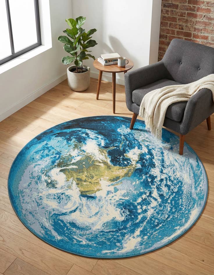 Detail image of 5' 3 x 5' 3  Washable Modern Indoor / Outdoor Round Rug