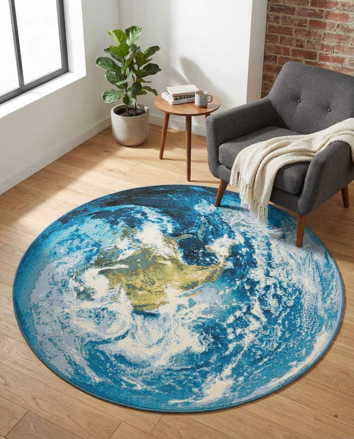 5' 3 x 5' 3 Easy-Clean Modern Indoor / Outdoor Round Rug