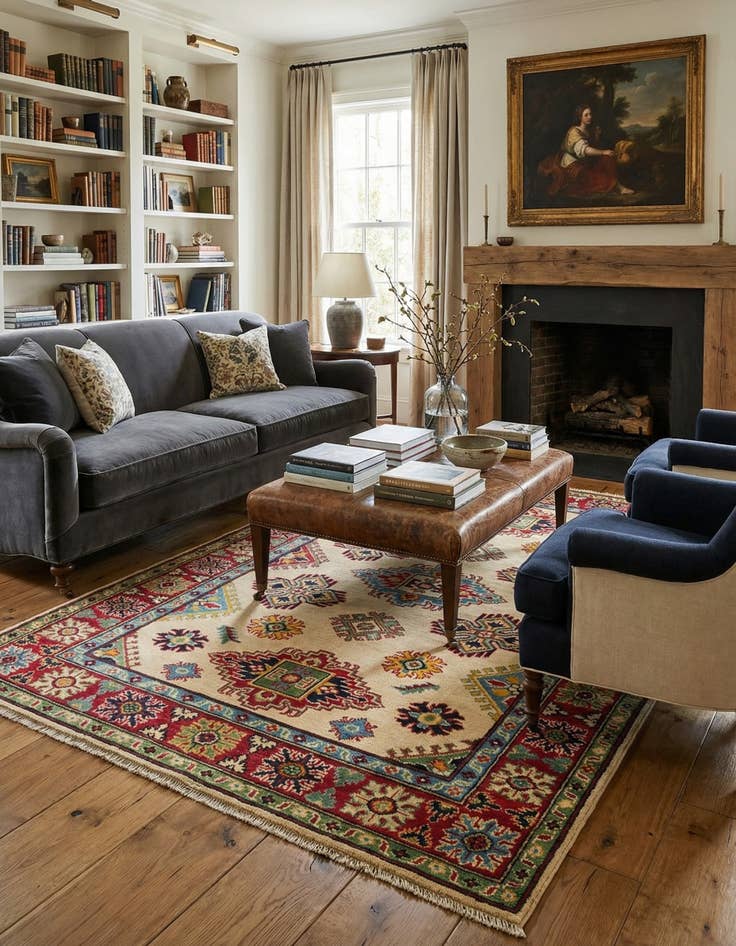 Detail image of  4' x 6' 1  Hand Knotted Kazak Rug