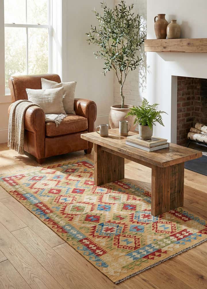 3' 6 x 6' 8 Hand Woven Kilim Maymana Wool Rug