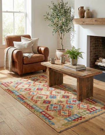 3' 6 x 6' 8 Hand Woven Kilim Maymana Wool Rug