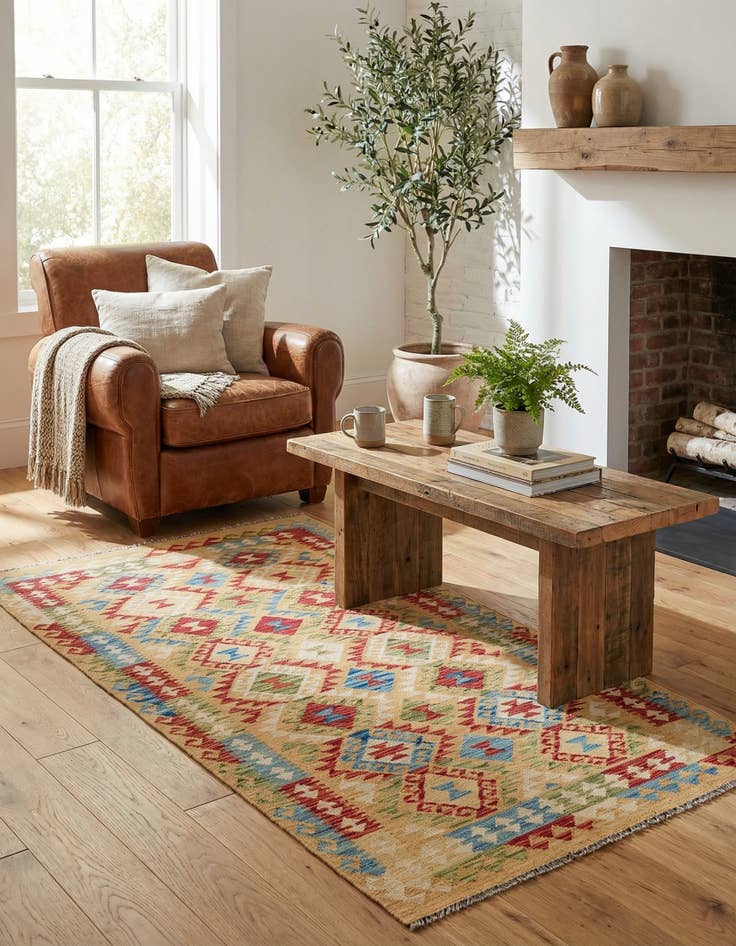 Detail image of 3' 6 x 6' 8 Hand Woven Kilim Maymana Wool Rug