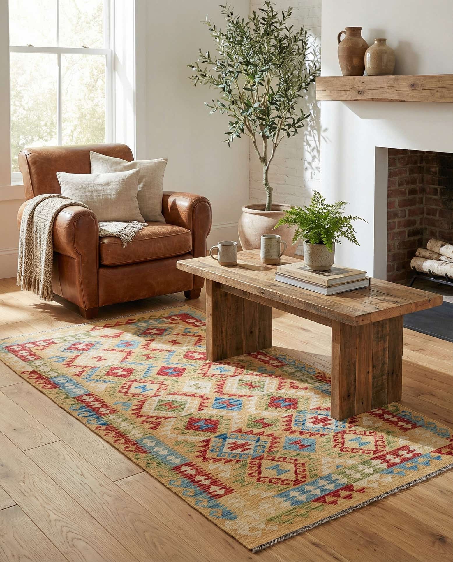 3' 6 x 6' 8 Hand Woven Kilim Maymana Wool Rug