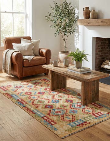 3' 6 x 6' 8 Hand Woven Kilim Maymana Wool Rug