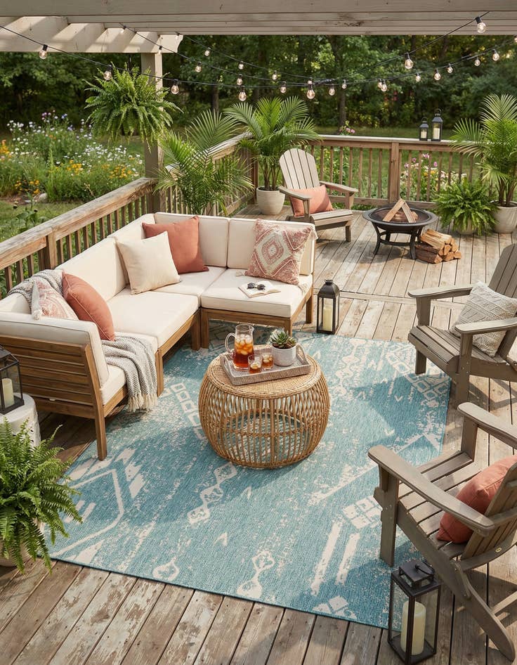 Detail image of 7' 10 x 10'  Washable Bohemian Indoor / Outdoor Rug