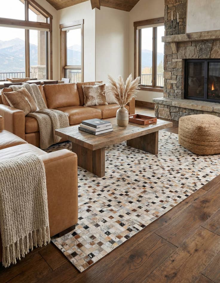 Detail image of 5' 3 x 7' 6 Cowhide Stocks Rug