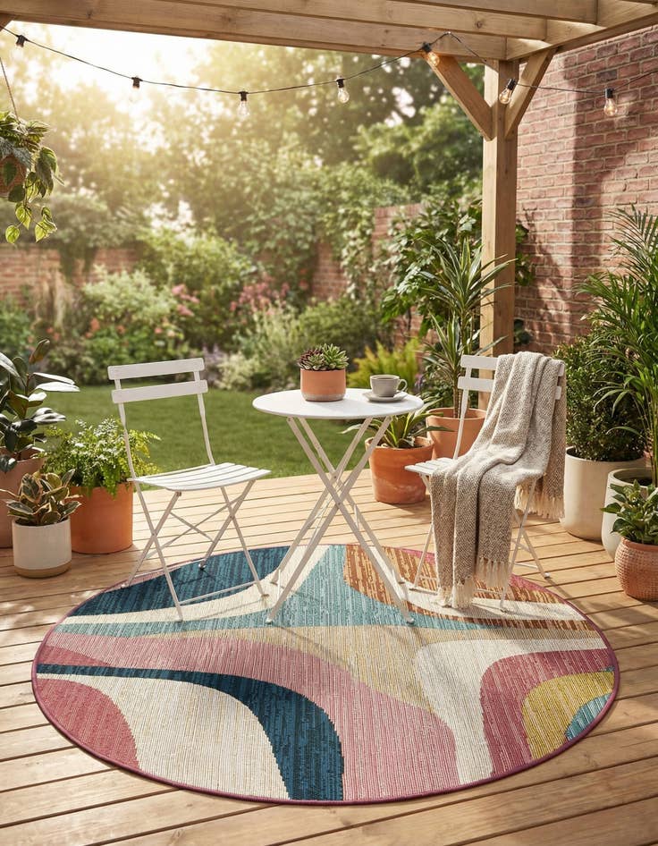 Detail image of 3' x 3'  Washable Modern Indoor / Outdoor Round Rug