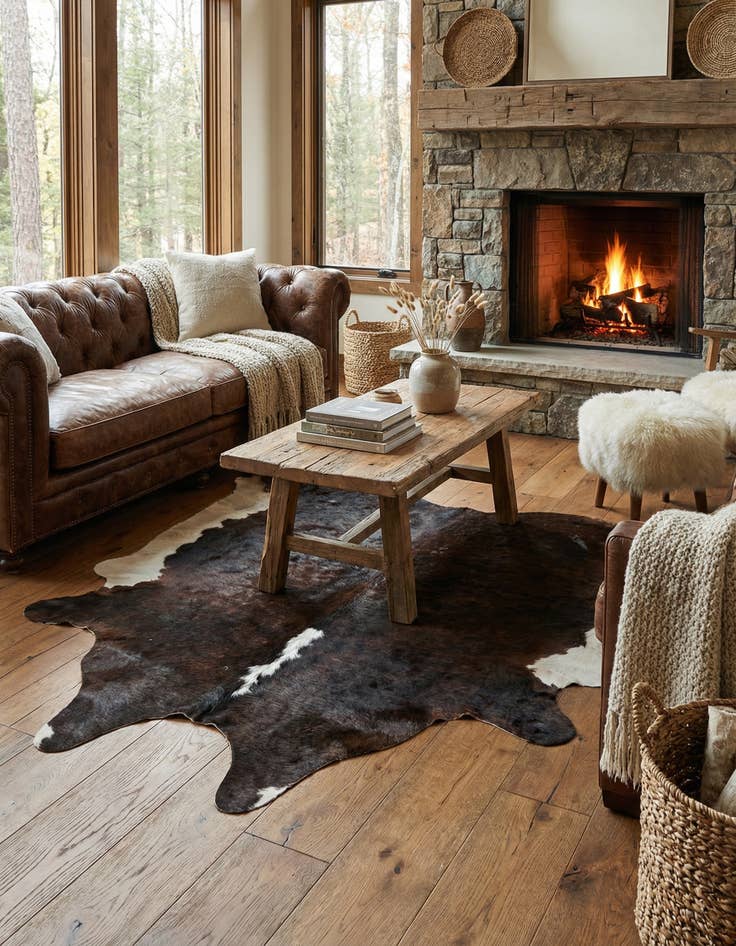 Detail image of 6' 3 x 6' 10 Cowhide Leather Square Rug