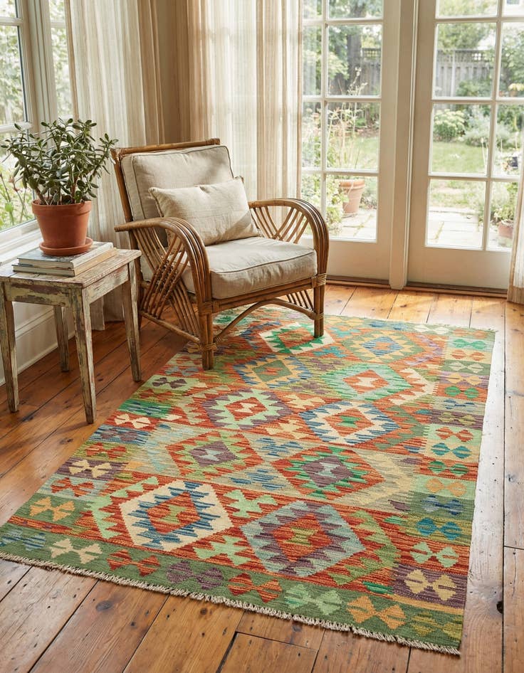 Detail image of 3' 3 x 5' 4  Hand Woven Kilim Maymana Wool Rug