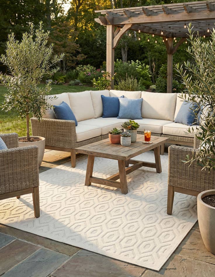 Detail image of  9' x 12'  Washable Trellis Textured Indoor / Outdoor Rug