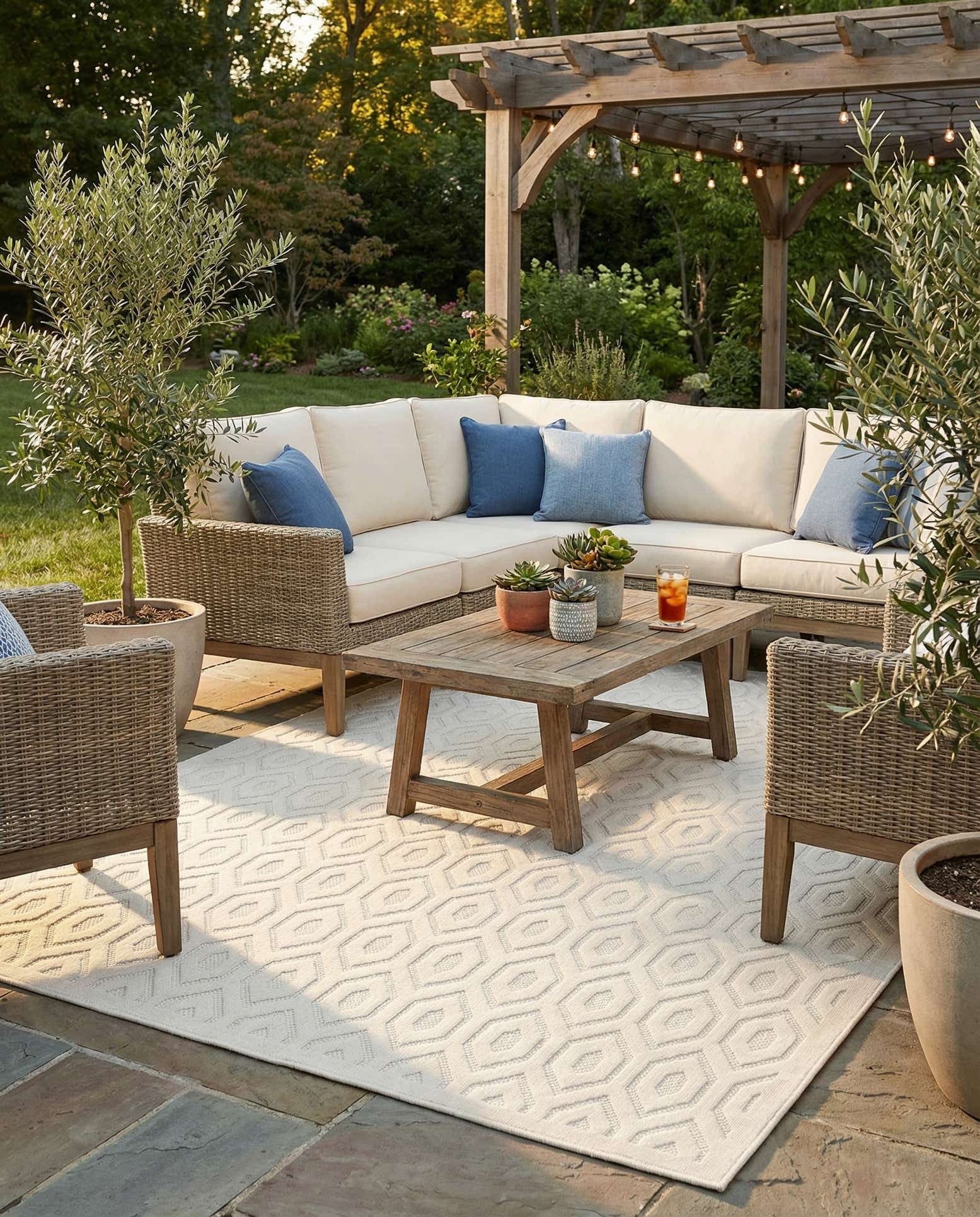 9' x 12' Easy-Clean Trellis Textured Indoor / Outdoor Rug