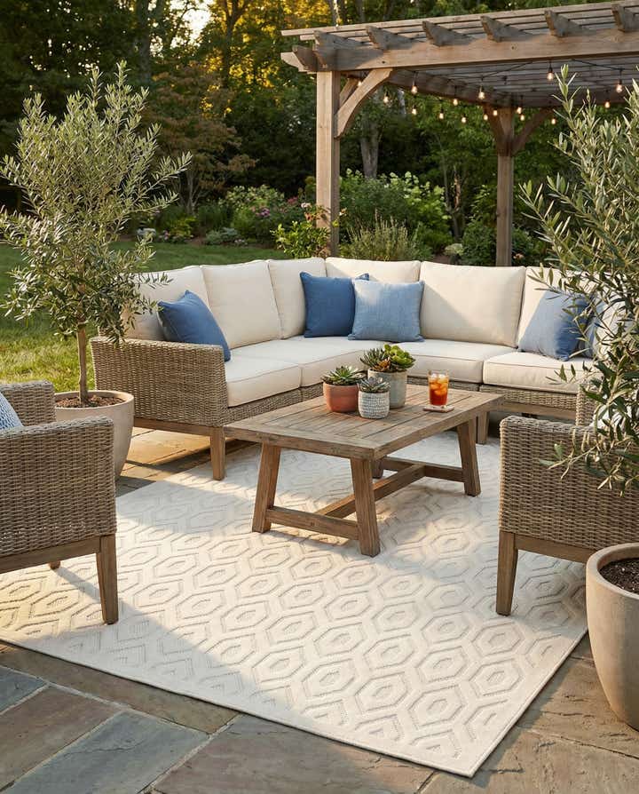 9' x 12' Easy-Clean Trellis Textured Indoor / Outdoor Rug