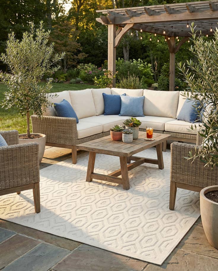 Detail image of 9' x 12' Easy-Clean Trellis Textured Indoor / Outdoor Rug