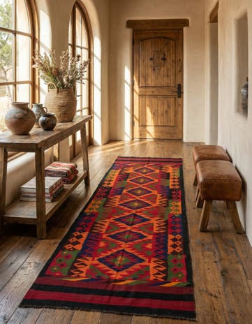 4' 4 x 11' 1 Hand Woven Kilim Afghan Wool Runner Rug