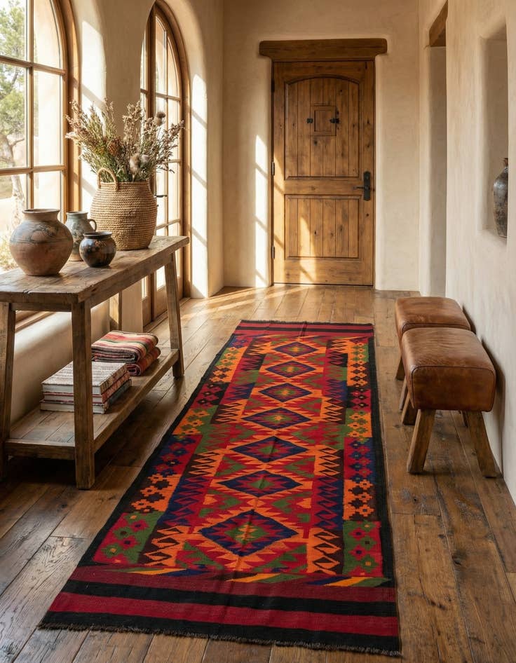 Detail image of 4' 4 x 11' 1  Hand Woven Kilim Afghan Wool Runner Rug