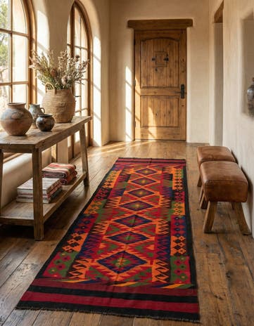 4' 4 x 11' 1 Hand Woven Kilim Afghan Wool Runner Rug