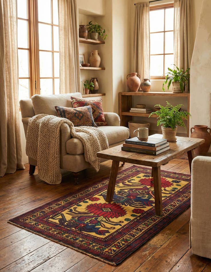 Detail image of 2' 8 x 4' 11  Hand Knotted Sumak Wool Rug