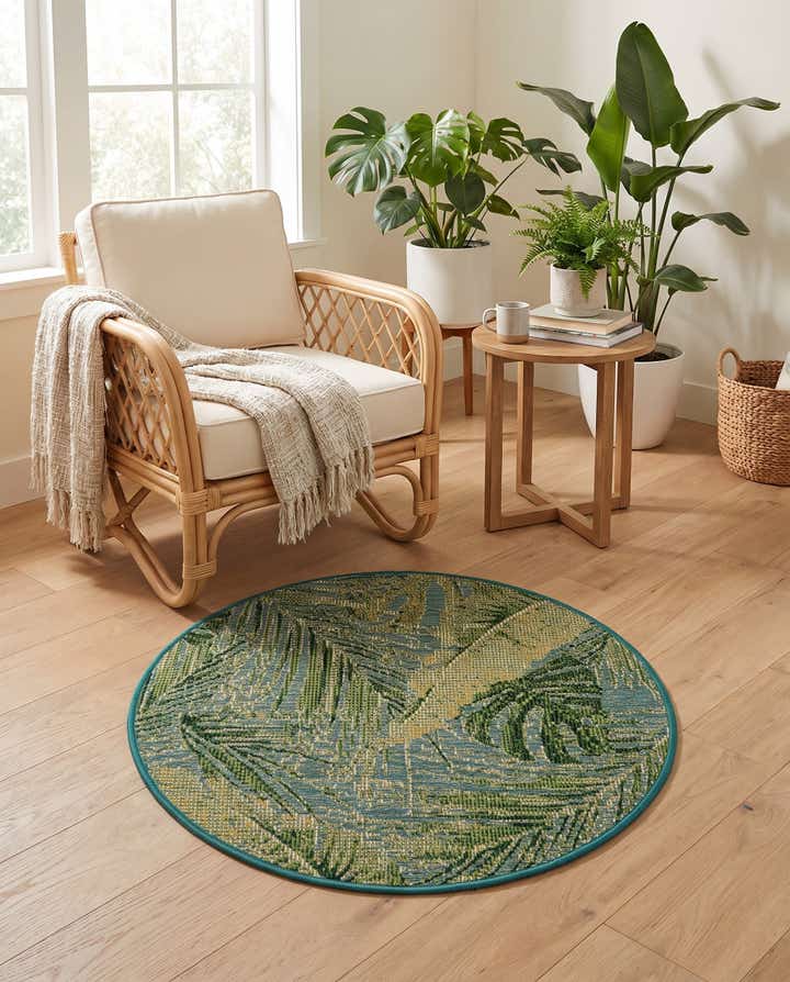 3' x 3' Easy-Clean Botanical Indoor / Outdoor Round Rug