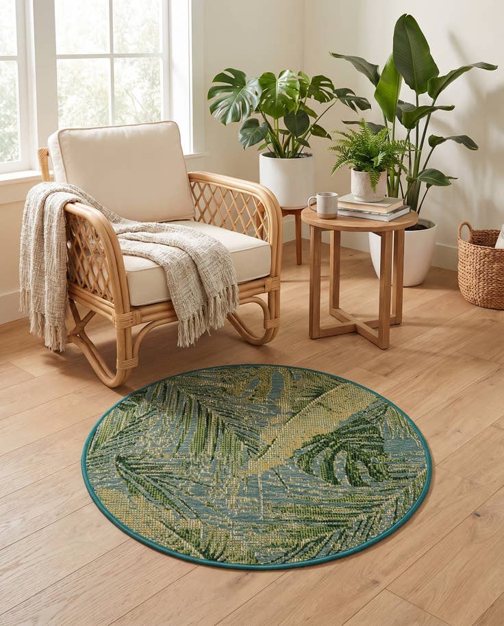 Detail image of 3' x 3' Easy-Clean Botanical Indoor / Outdoor Round Rug