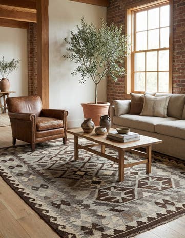 5' 5 x 6' 8 Hand Woven Kilim Maymana Wool Rug