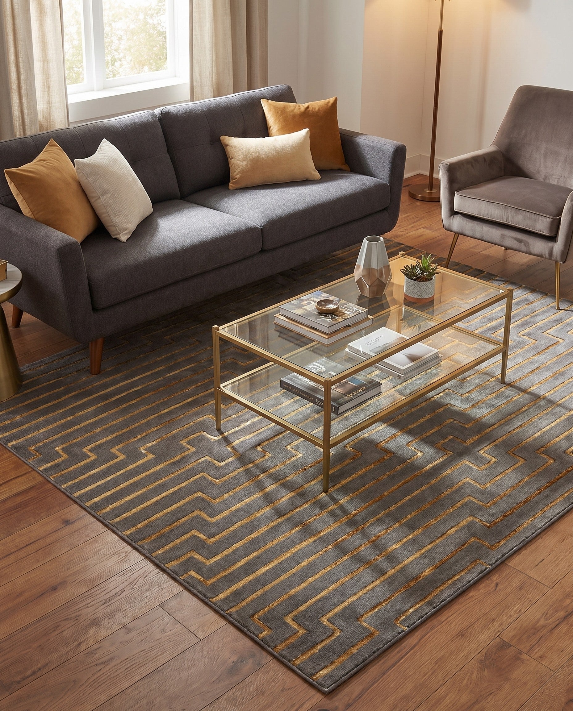 Gray and Gold Vogue Geo Square Rug