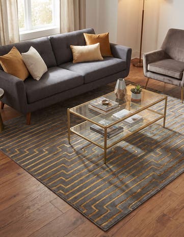 Gray and Gold Vogue Geo Square Rug