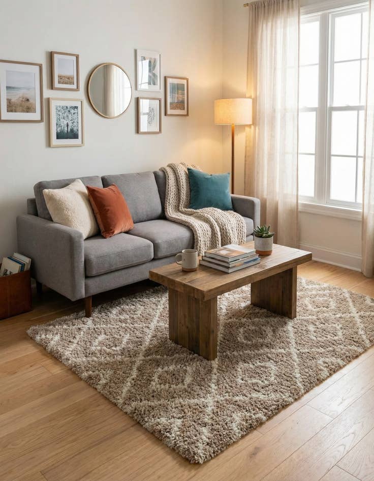 Detail image of  5' 3 x 5' 3 Lattice Shag Square Rug