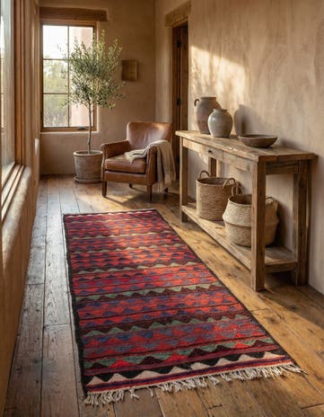 3' 9 x 8' Hand Woven Kilim Fars Wool Runner Rug