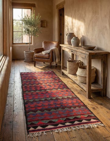 3' 9 x 8' Hand Woven Kilim Fars Wool Runner Rug