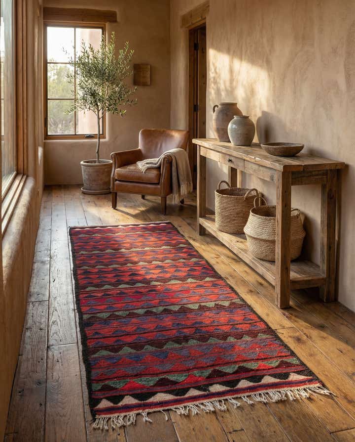 3' 9 x 8' Hand Woven Kilim Fars Wool Runner Rug