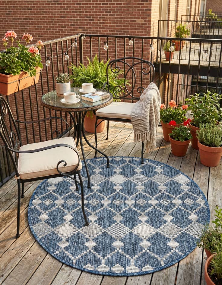 Detail image of  3' x 3'  Washable Lattice Indoor / Outdoor Round Rug