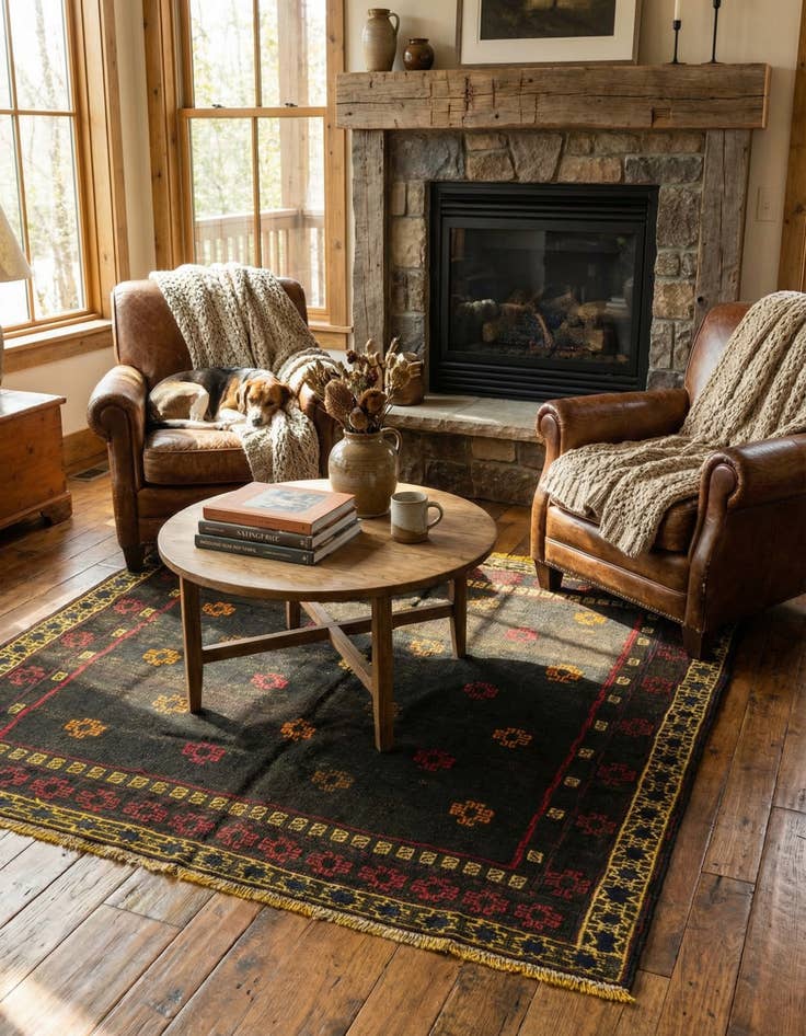 Detail image of 4' 2 x 4' 3  Hand Knotted Sumak Wool Square Rug