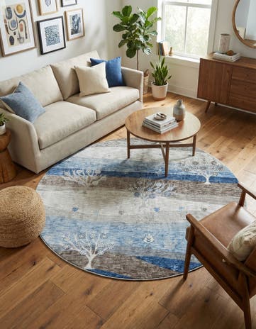 Blue Gray Gabbeh Round Rug