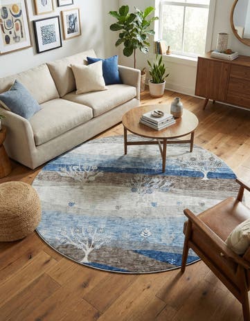 Blue Gray Gabbeh Round Rug