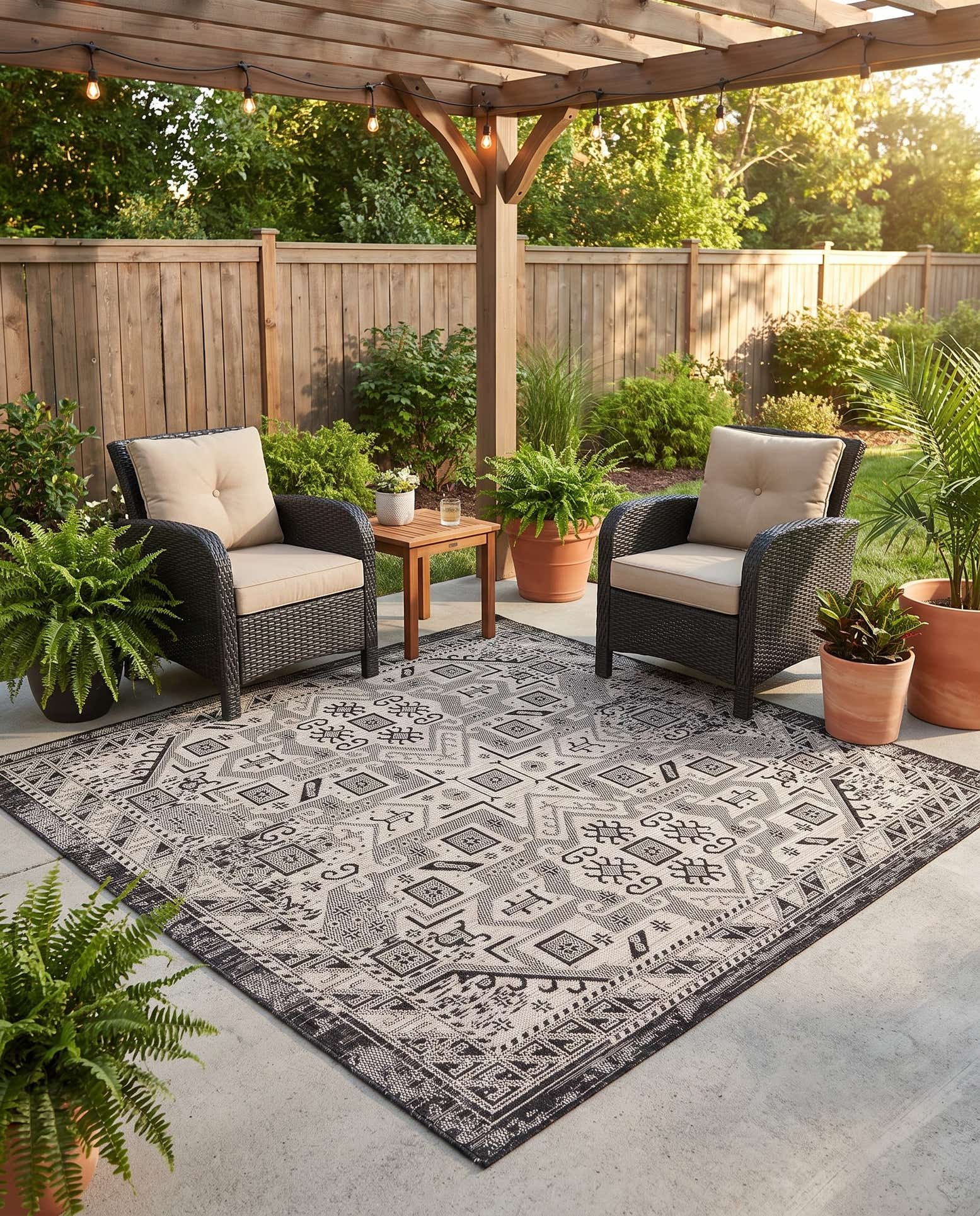 6' x 6' Easy-Clean Aztec Indoor / Outdoor Square Rug