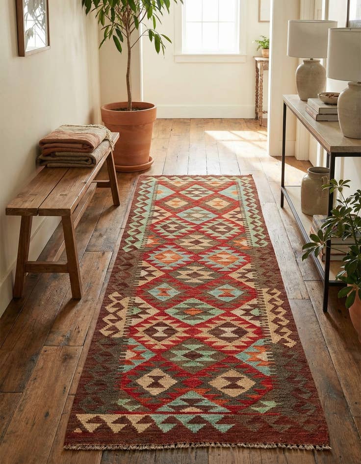 Detail image of  2' 4 x 6' 7  Hand Woven Kilim Maymana Wool Runner Rug