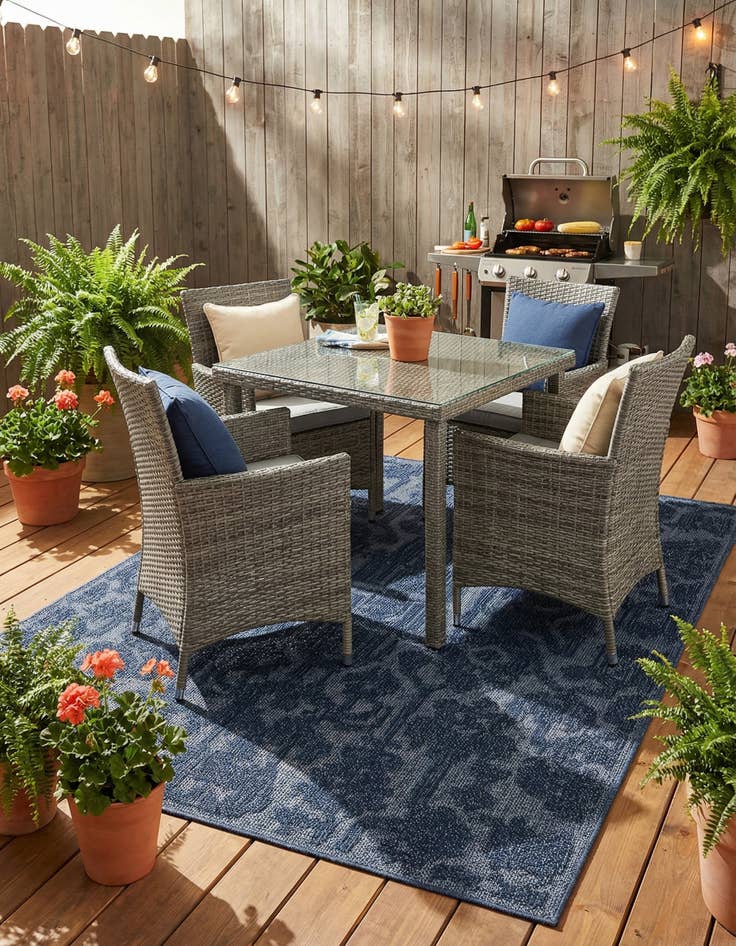 Detail image of 5' 3 x 7' 8 Easy-Clean Floral Indoor / Outdoor Rug