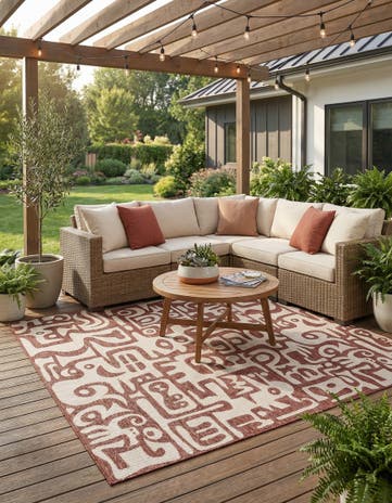 Rust Red Easy-Clean Modern Indoor / Outdoor Square Rug