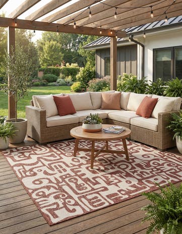 Rust Red Easy-Clean Modern Indoor / Outdoor Square Rug