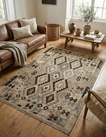 4' 11 x 6' 8 Hand Woven Kilim Maymana Wool Rug
