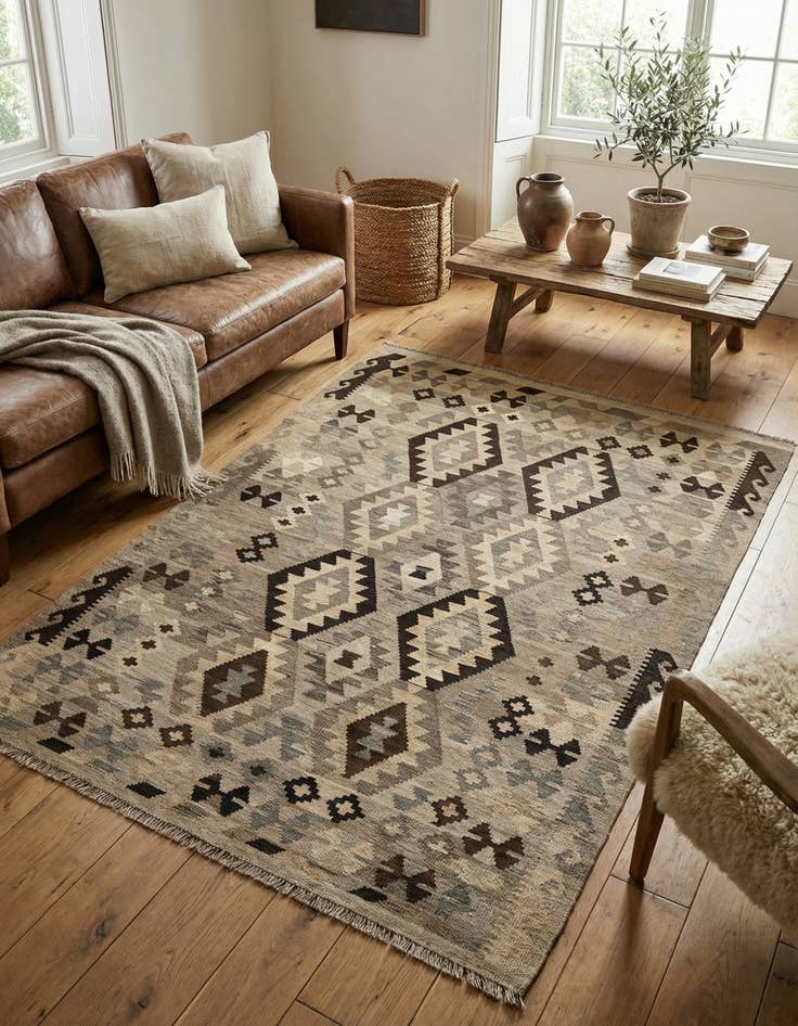 Detail image of 4' 11 x 6' 8 Hand Woven Kilim Maymana Wool Rug