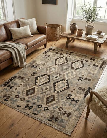 4' 11 x 6' 8 Hand Woven Kilim Maymana Wool Rug