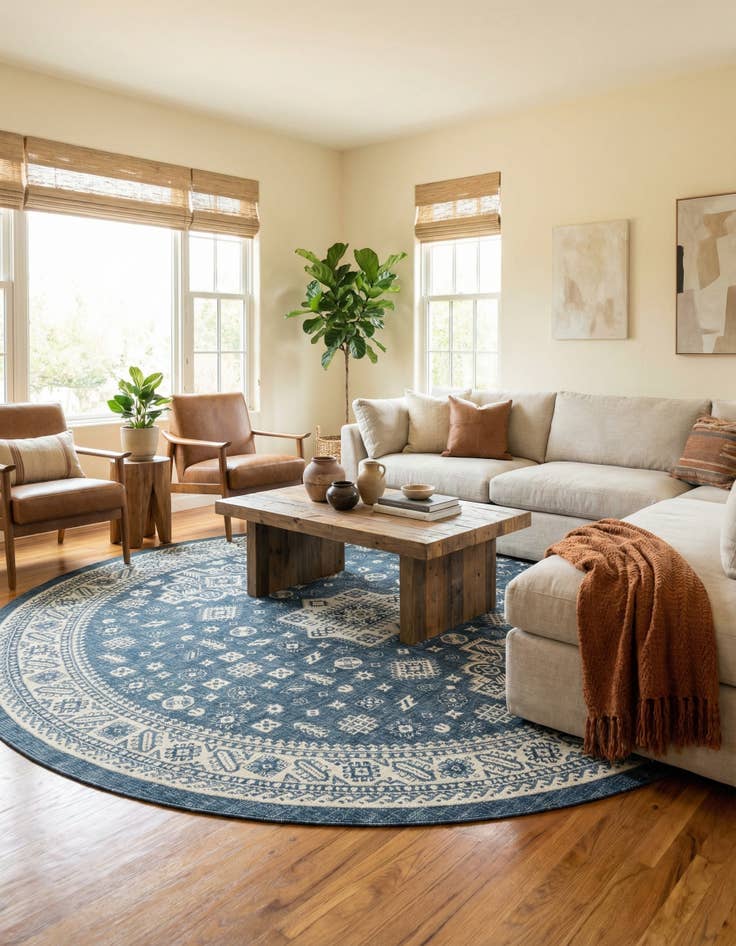 Detail image of  13' x 13'  Washable Aztec Indoor / Outdoor Round Rug