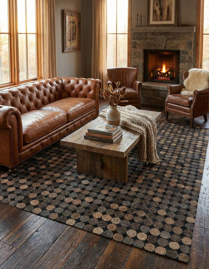 Detail image of 5' x 7' 10 Cowhide Leather Rug